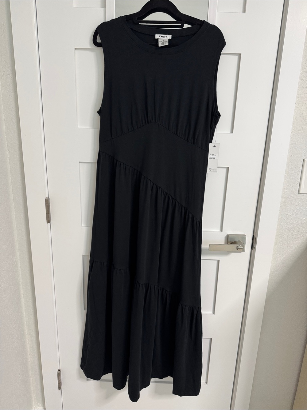 DKNY Black Sleeveless Tiered Maxi Dress